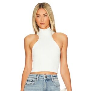 House of Harlow 1960 White Ribbed Halter Crop Top